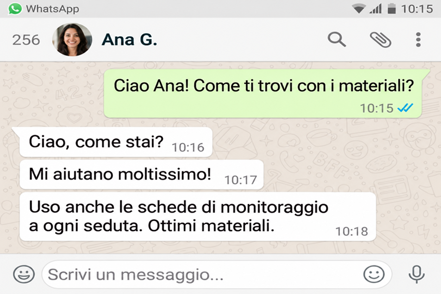 Testimonianza di Ana G. sulle schede di monitoraggio clinico.