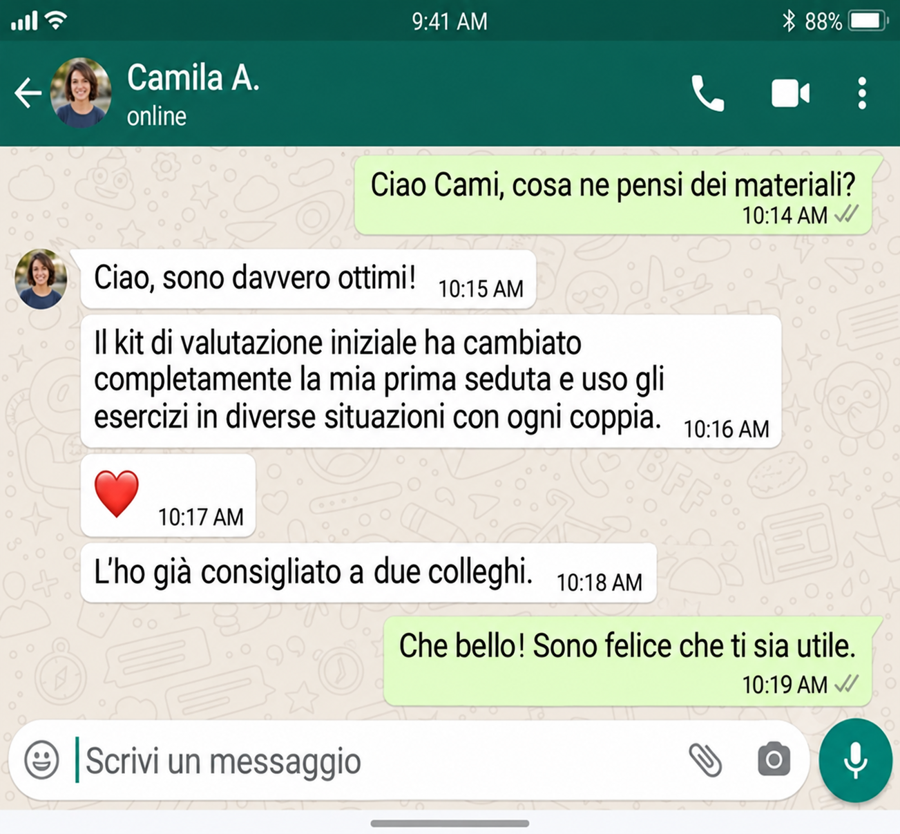 Testimonianza di Camila A. sui materiali clinici.