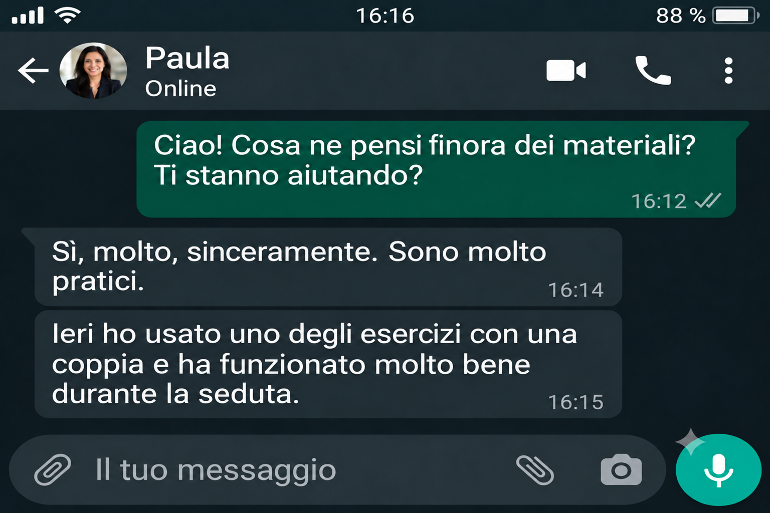 Testimonianza di Paula su un esercizio utilizzato in seduta.